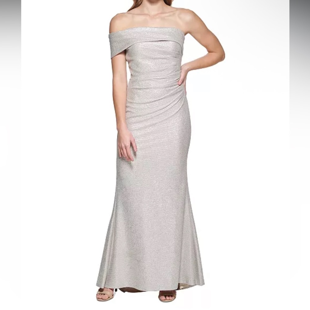 Eliza J One Shoulder Silver Dress